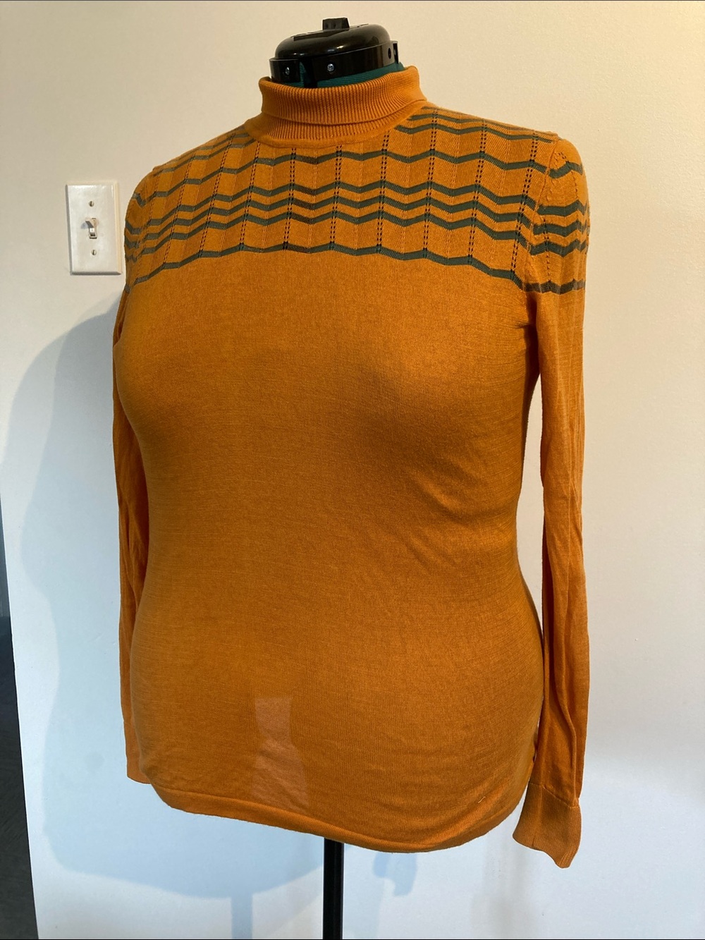 Orange Mock Turtleneck Long Sleeve with See-Through Zig-Zag Detail
